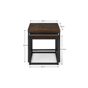 Julian Bowen Brooklyn Solid Oak Nesting Lamp Tables with Industrial Metal Legs – Rustic Dark Oak Side Table Set