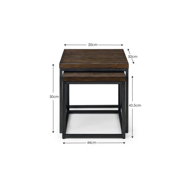 Julian Bowen Brooklyn Solid Oak Nesting Lamp Tables with Industrial Metal Legs – Rustic Dark Oak Side Table Set
