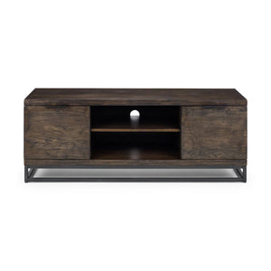 Julian Bowen Brooklyn Solid Oak TV Unit with Industrial Metal Legs, 2 Cupboards & Open Shelf, Rustic Dark Oak Entertainment Stand for TVs up to 55 Inches