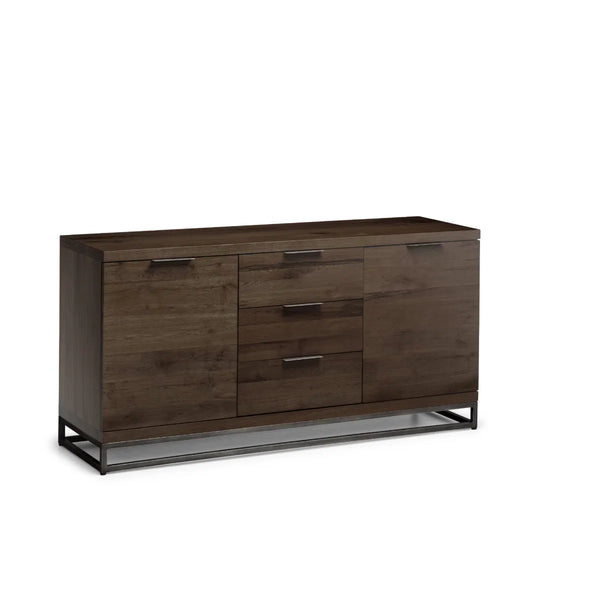 Julian Bowen Brooklyn Solid Oak Industrial Sideboard with 3 Drawers & 2 Door Storage – Dark Oak Finish