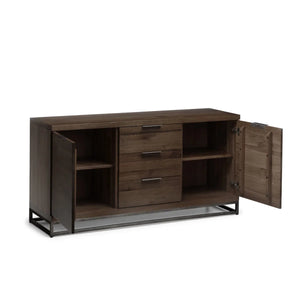Julian Bowen Brooklyn Solid Oak Industrial Sideboard with 3 Drawers & 2 Door Storage – Dark Oak Finish