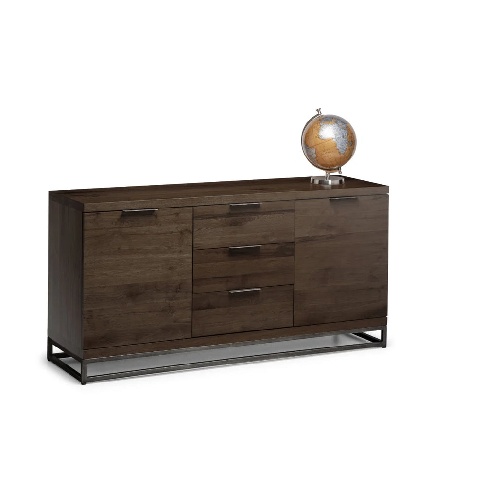 Julian Bowen Brooklyn Solid Oak Industrial Sideboard with 3 Drawers & 2 Door Storage – Dark Oak Finish