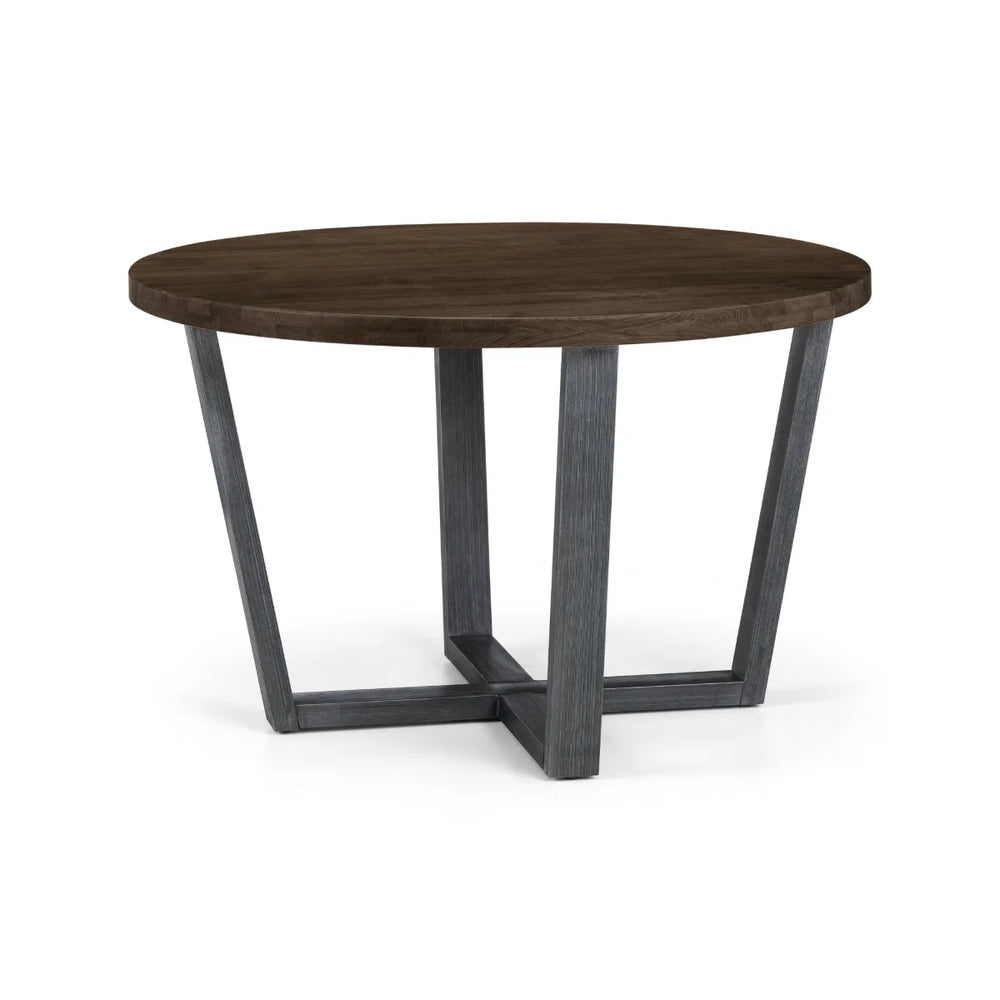 Julian Bowen Brooklyn Solid Oak Round Dining Table with Industrial Metal Trestle Legs, Dark Oak Finish, Seats 4