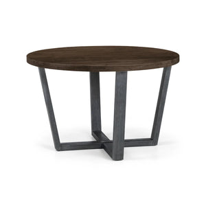 Julian Bowen Brooklyn Solid Oak Round Dining Table with Industrial Metal Trestle Legs, Dark Oak Finish, Seats 4