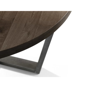 Julian Bowen Brooklyn Solid Oak Round Dining Table with Industrial Metal Trestle Legs, Dark Oak Finish, Seats 4