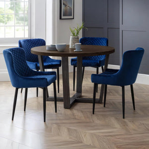 Julian Bowen Brooklyn Solid Oak Round Dining Table with Industrial Metal Trestle Legs, Dark Oak Finish, Seats 4