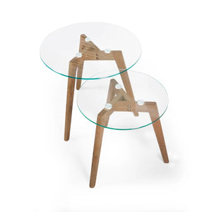 Julian Bowen Bryant Nest of 2 Round Glass Side Tables with Solid Oak Tripod Base