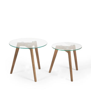 Julian Bowen Bryant Nest of 2 Round Glass Side Tables with Solid Oak Tripod Base