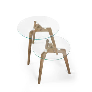 Julian Bowen Bryant Nest of 2 Round Glass Side Tables with Solid Oak Tripod Base