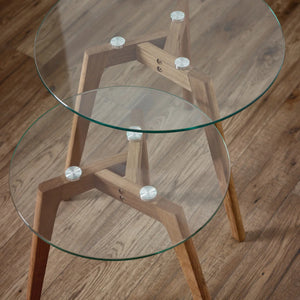 Julian Bowen Bryant Nest of 2 Round Glass Side Tables with Solid Oak Tripod Base