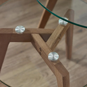 Julian Bowen Bryant Nest of 2 Round Glass Side Tables with Solid Oak Tripod Base