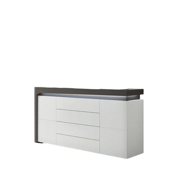 Athens Grey & White High Gloss Sideboard with LED Lights – 2 Doors, 4 Drawers, Modern Storage Cabinet, H81.9 x W158.7 x D42.8cm - My Store