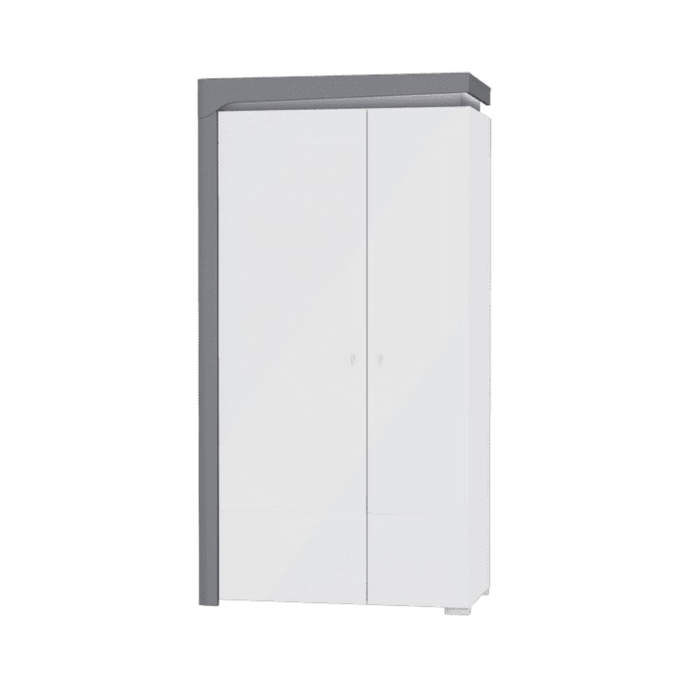 Athens Grey & White High Gloss 2-Door Wardrobe with LED Lighting – 2 Hanging Rails & 4 Shelves, Modern Bedroom Storage, H197 x W102 x D56 cm - My Store