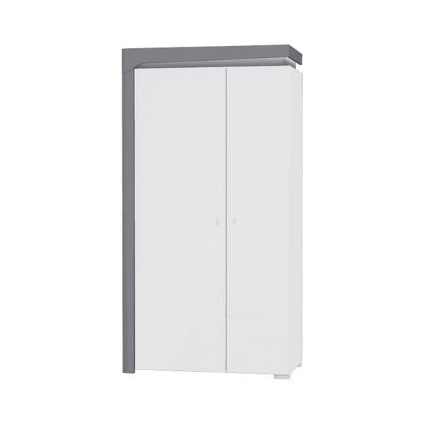 Athens Grey & White High Gloss 2-Door Wardrobe with LED Lighting – 2 Hanging Rails & 4 Shelves, Modern Bedroom Storage, H197 x W102 x D56 cm - My Store