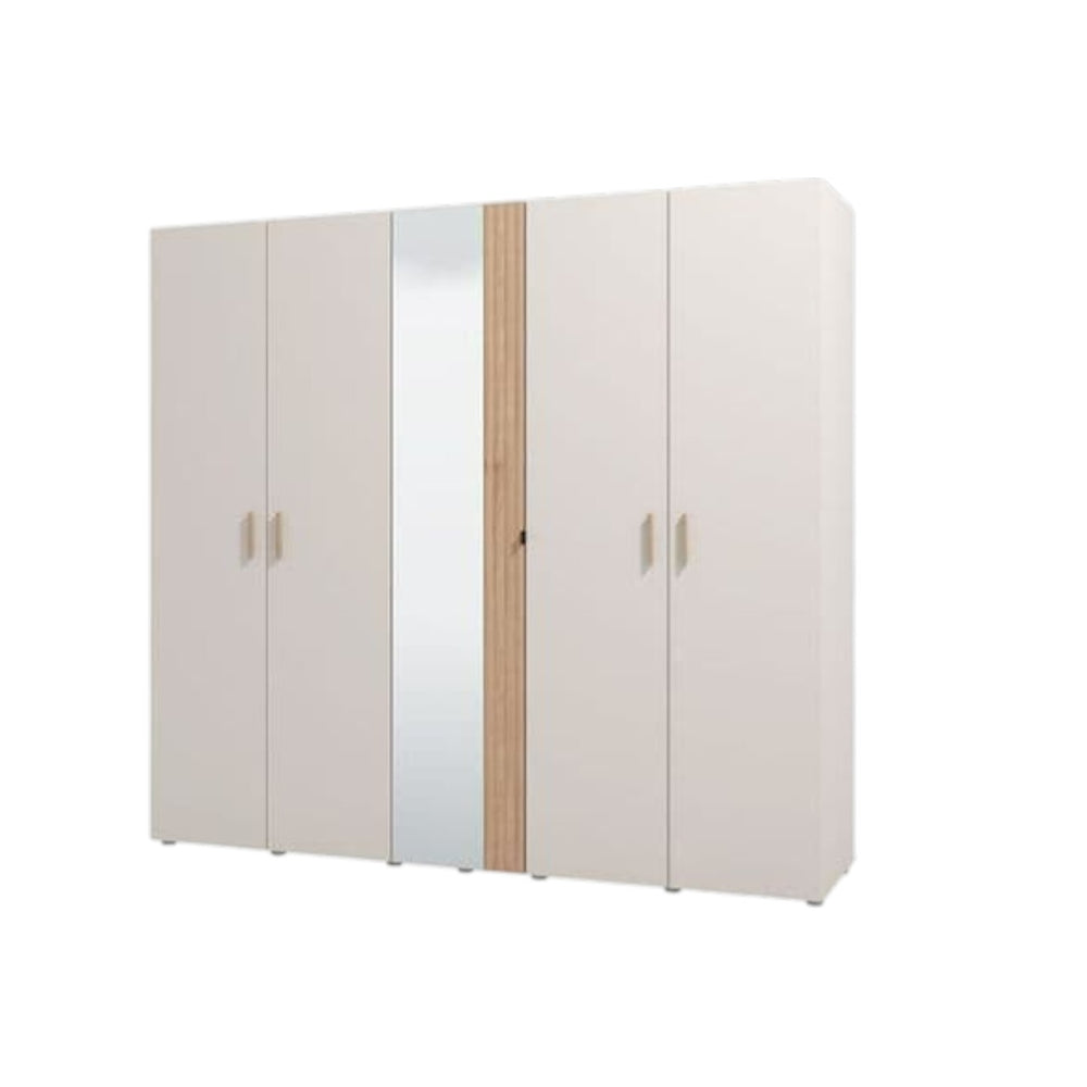 Granada 5-Door Mirrored Wardrobe in Cashmere & Artisan Oak Effect – Modern Bedroom Storage with Hanging Rails and Shelves, H 217.5cm x W 220cm x D 62cm - My Store