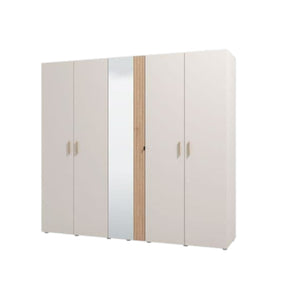 Granada 5-Door Mirrored Wardrobe in Cashmere & Artisan Oak Effect – Modern Bedroom Storage with Hanging Rails and Shelves, H 217.5cm x W 220cm x D 62cm - My Store