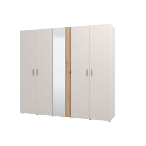 Granada 5-Door Mirrored Wardrobe in Cashmere & Artisan Oak Effect – Modern Bedroom Storage with Hanging Rails and Shelves, H 217.5cm x W 220cm x D 62cm - My Store