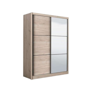 Navara Oak Effect Sliding Door Wardrobe 2 Doors with Full-Length Mirror – 166cm Wide, Modern Bedroom Storage - My Store