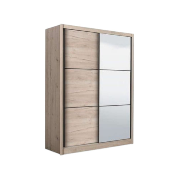 Navara Oak Effect Sliding Door Wardrobe 2 Doors with Full-Length Mirror – 166cm Wide, Modern Bedroom Storage - My Store