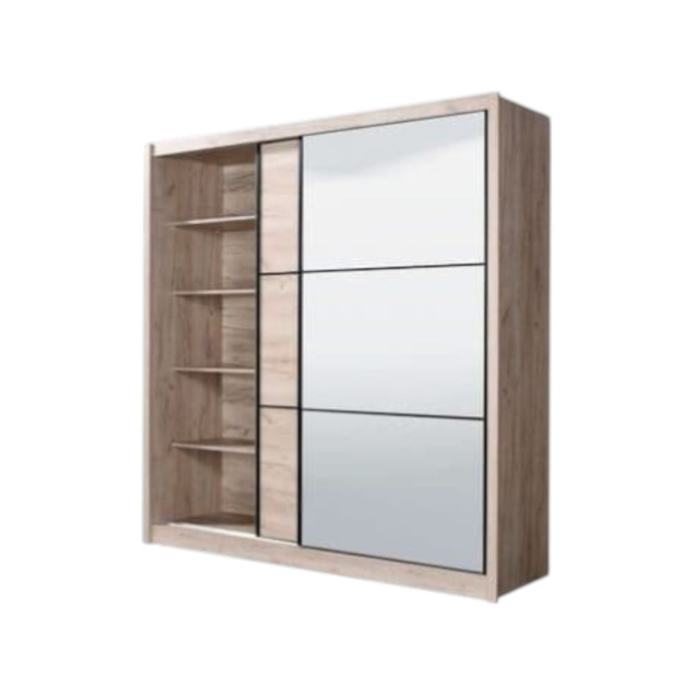 Navara Oak Effect Sliding Door Wardrobe with Mirror, 215cm – Contemporary Bedroom Storage Solution