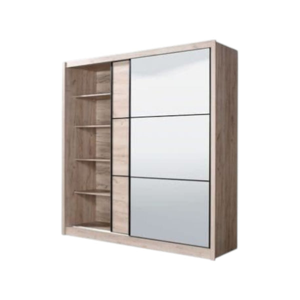 Navara Oak Effect Sliding Door Wardrobe with Mirror, 215cm – Contemporary Bedroom Storage Solution