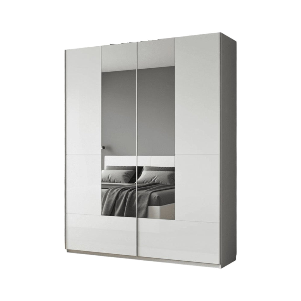 Santino White Gloss Sliding Door Wardrobe with Mirrored Door, 2 Doors, 4 Shelves & Hanging Rails, Modern Bedroom Storage, 164cm W x 216cm H x 40cm D - My Store