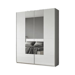 Santino White Gloss Sliding Door Wardrobe with Mirrored Door, 2 Doors, 4 Shelves & Hanging Rails, Modern Bedroom Storage, 164cm W x 216cm H x 40cm D - My Store