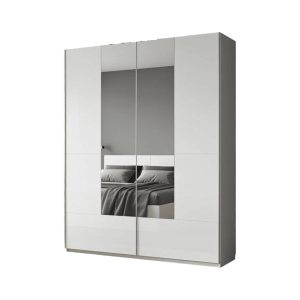 Santino White Gloss Sliding Door Wardrobe with Mirrored Door, 2 Doors, 4 Shelves & Hanging Rails, Modern Bedroom Storage, 164cm W x 216cm H x 40cm D - My Store