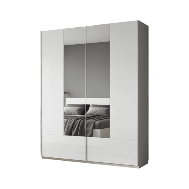 Santino White Gloss Sliding Door Wardrobe with Mirrored Door, 2 Doors, 4 Shelves & Hanging Rails, Modern Bedroom Storage, 164cm W x 216cm H x 40cm D