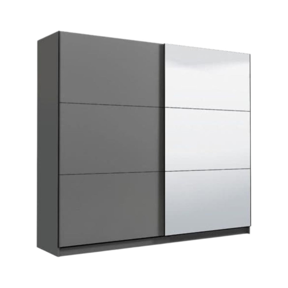 Valentina Grey 220cm Sliding Wardrobe with Mirror – 2-Door Graphite Grey Storage Cabinet for Bedroom - My Store