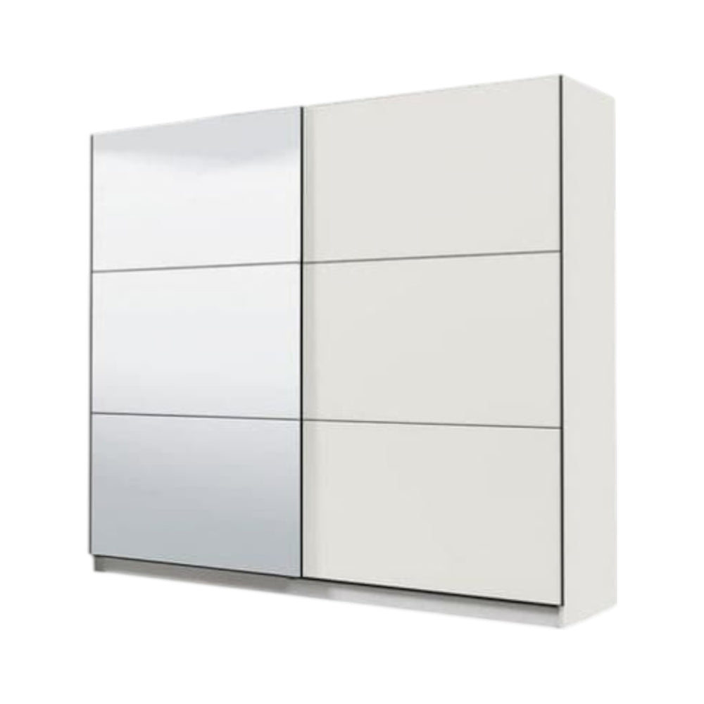 Valentina White 220cm 2-Door Sliding Wardrobe with Mirror – Modern Bedroom Storage, Flat Pack - My Store