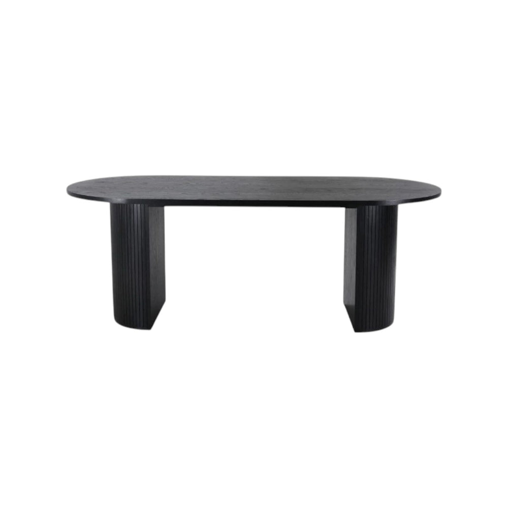 Bianca Oval Dining Table | Walnut Finish, Modern Ribbed Base( Black)