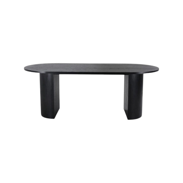 Bianca Oval Dining Table | Walnut Finish, Modern Ribbed Base( Black)
