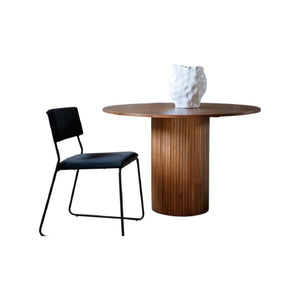 Bianca Round Dining Table | Walnut MDF with Ribbed Cylindrical Base