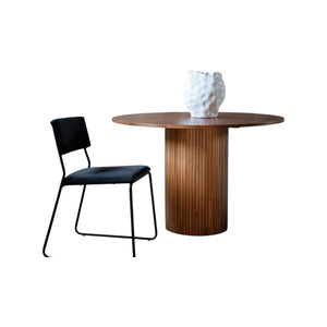 Bianca Round Dining Table | Walnut MDF with Ribbed Cylindrical Base