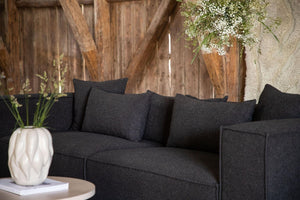 Gillholmen Black Bouclé Armchair | Nordic Crescent Chair | Modern Minimalist Living Room Accent