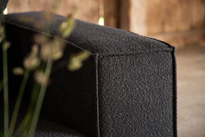 Gillholmen Black Bouclé Armchair | Nordic Crescent Chair | Modern Minimalist Living Room Accent