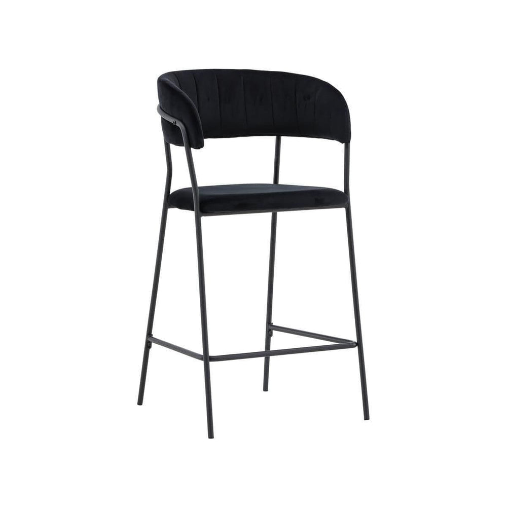 Lui Bar Chair Set of 2 | Black Velvet Upholstery with Steel Legs, Modern Bar Stools