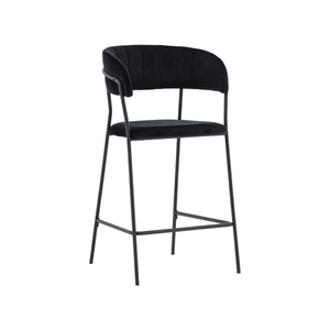 Lui Bar Chair Set of 2 | Black Velvet Upholstery with Steel Legs, Modern Bar Stools
