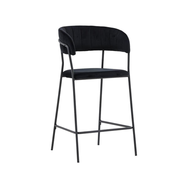 Lui Bar Chair Set of 2 | Black Velvet Upholstery with Steel Legs, Modern Bar Stools