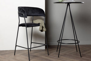 Lui Bar Chair Set of 2 | Black Velvet Upholstery with Steel Legs, Modern Bar Stools
