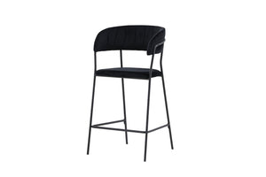 Lui Bar Chair Set of 2 | Black Velvet Upholstery with Steel Legs, Modern Bar Stools