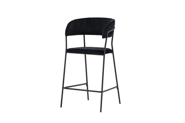 Lui Bar Chair Set of 2 | Black Velvet Upholstery with Steel Legs, Modern Bar Stools