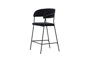 Lui Bar Chair Set of 2 | Black Velvet Upholstery with Steel Legs, Modern Bar Stools