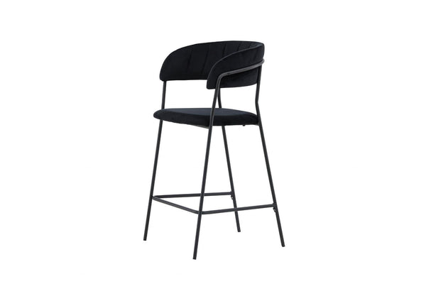 Lui Bar Chair Set of 2 | Black Velvet Upholstery with Steel Legs, Modern Bar Stools