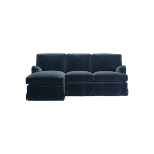 Bluebell Classic Chaise Sofa with wooden legs and fabric cushions in traditional UK living room setting