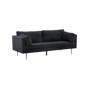 Boom 2–3 Seater Sofa, Black Linen Fabric | Scandinavian Design with Metal Legs