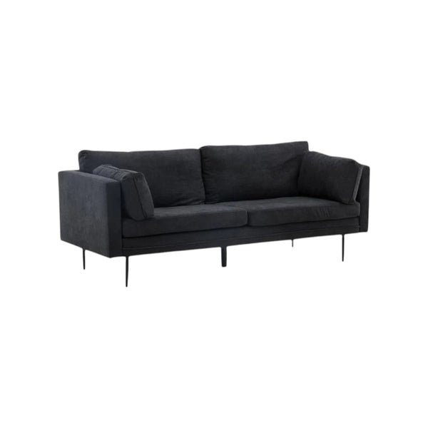 Boom 2–3 Seater Sofa, Black Linen Fabric | Scandinavian Design with Metal Legs