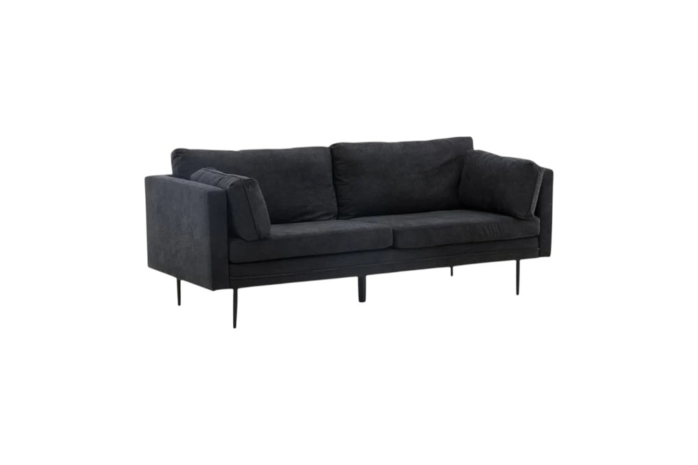 Boom 2–3 Seater Sofa, Black Linen Fabric | Scandinavian Design with Metal Legs