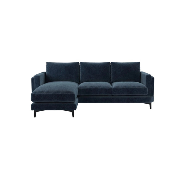 Bluebell Classic Chaise Sofa UK with wooden legs and feather cushions in traditional living room setting